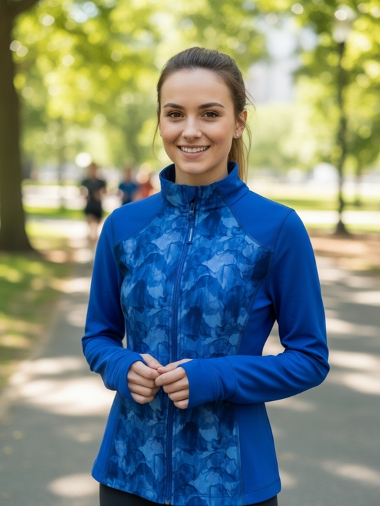 Mondetta Jackets & Blazers - Mondetta Women's Royal Blue Patterned Zip-Up Utility Jacket